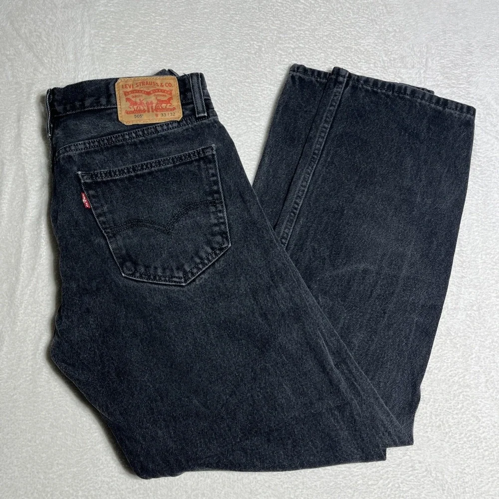 Levi's 505 Jeans Mens 33x32 Black Regular Fit Straight Leg Faded Denim Casual